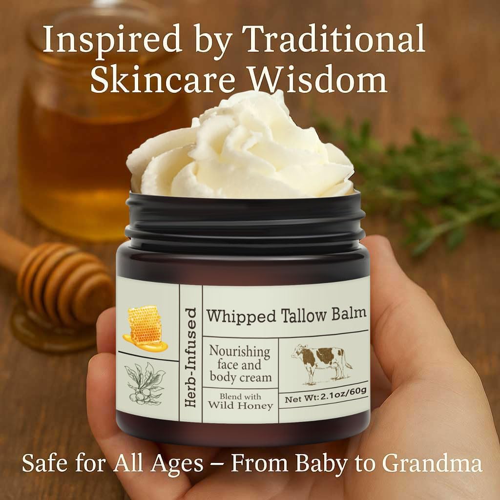 URQT tallow honey balm packaging texture details