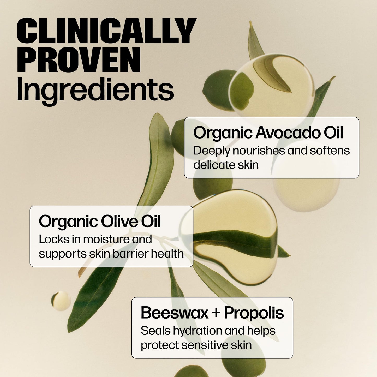 Hormone free intimate skin balm ingredient panel listing certified organic oils