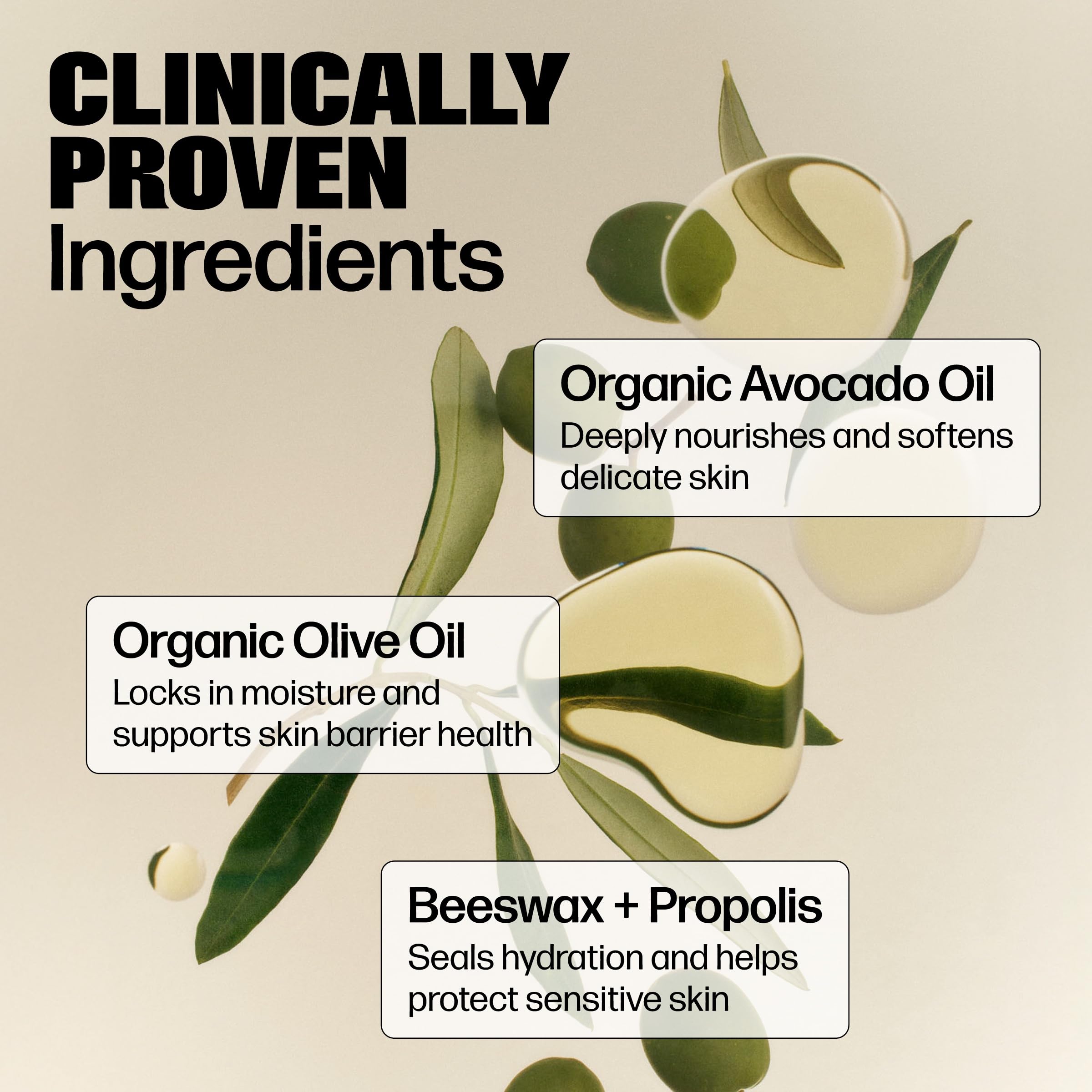 Hormone free intimate skin balm ingredient panel listing certified organic oils