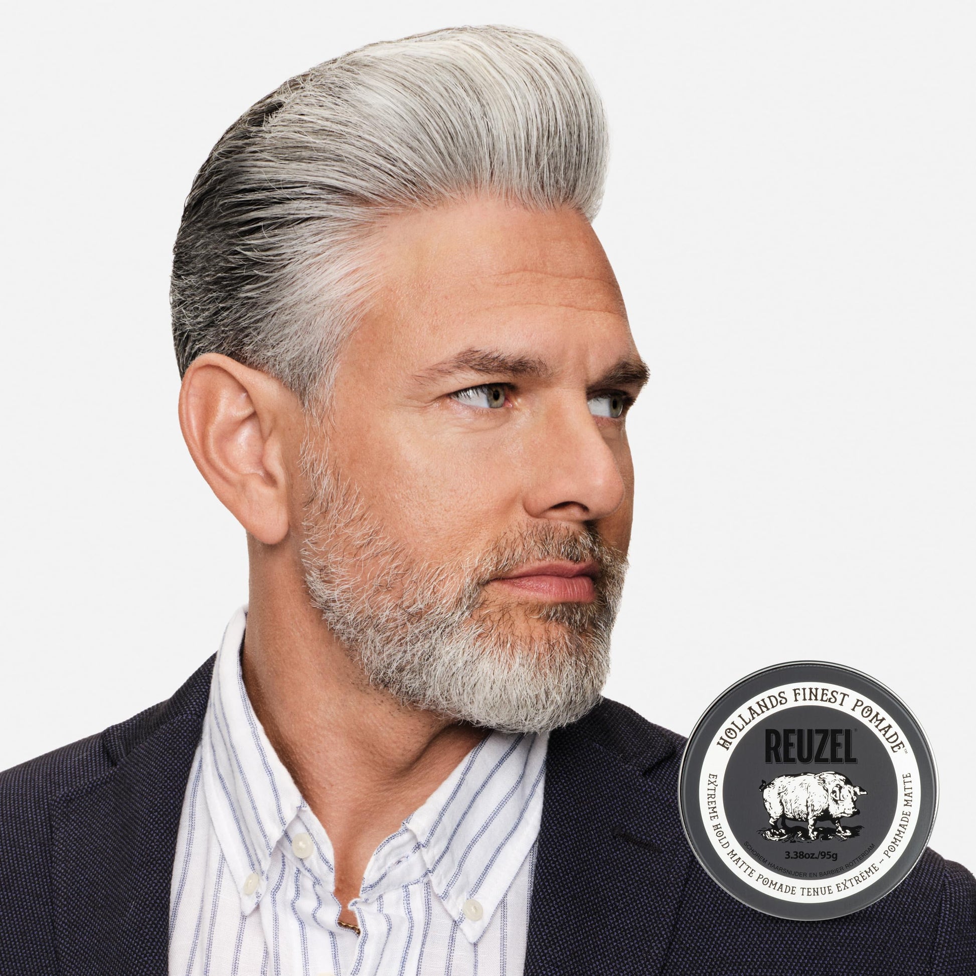 Water based hair pomade with extreme hold and matte finish for textured hairstyles.