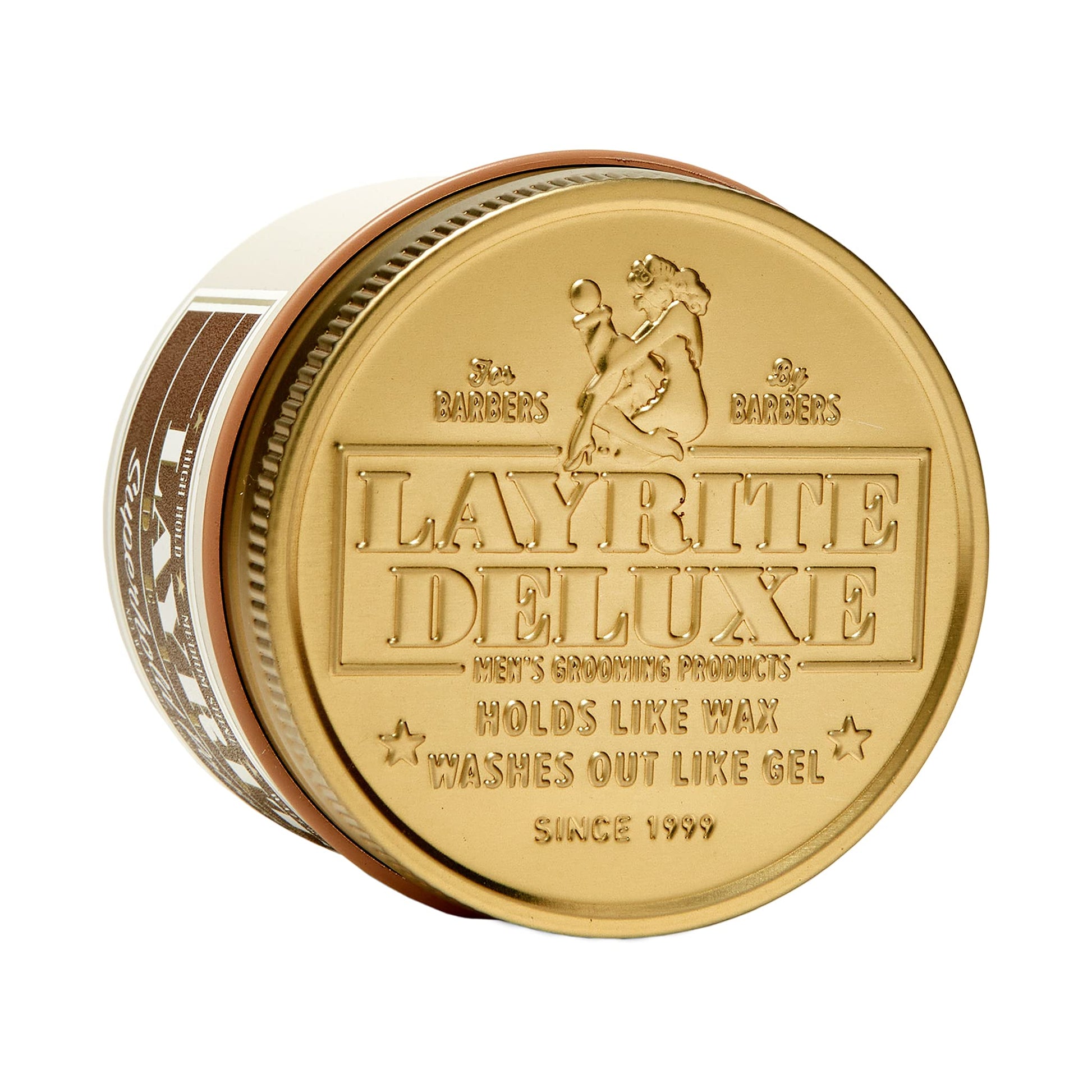 Premium USA imported Layrite super hold styling wax jar highlighting the medium shine formulation