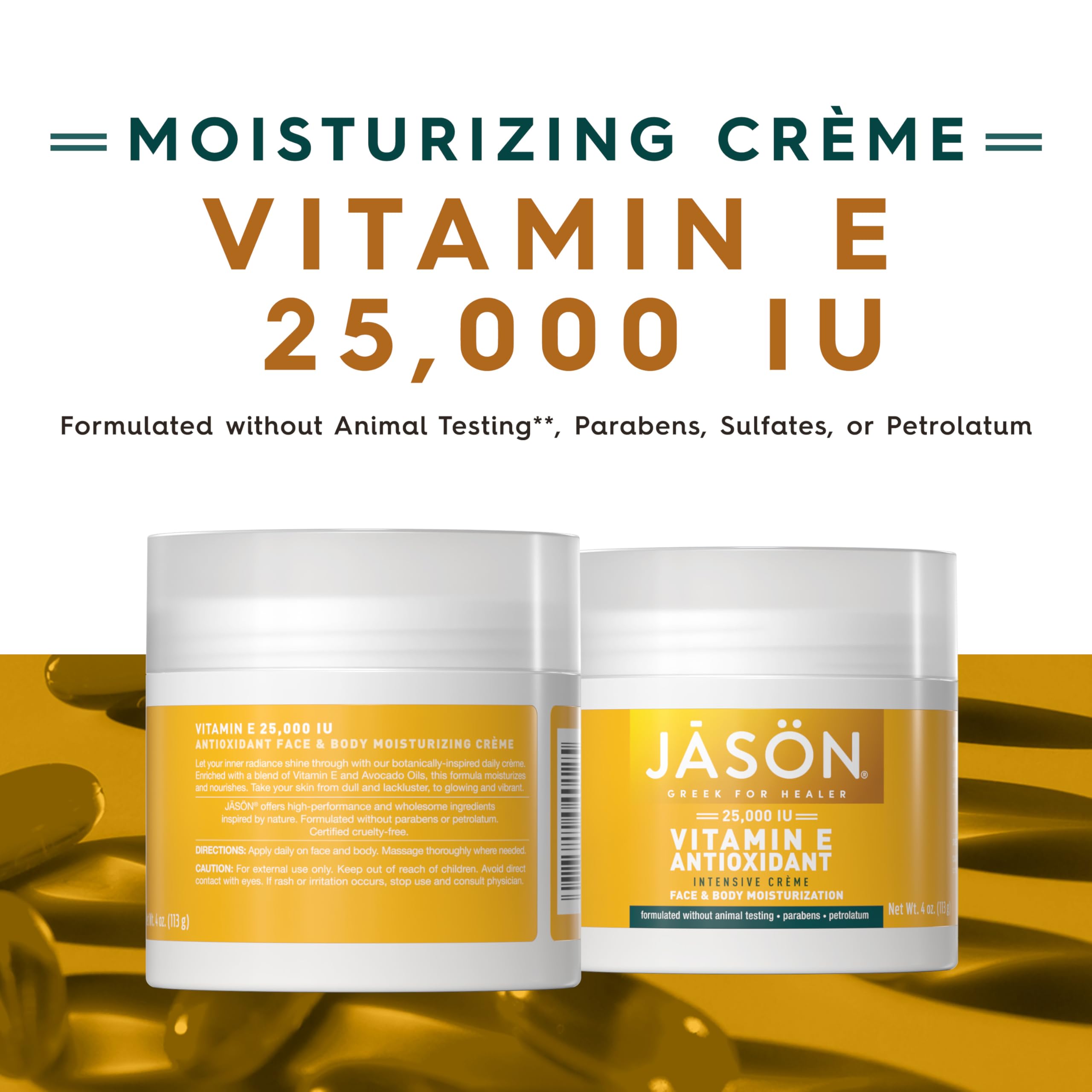 JASON 25000 IU face and body moisturizer jar displaying directions