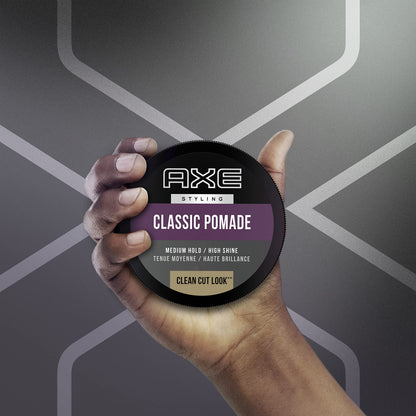 AXE grooming pomade for short to mid length hairstyles showcasing the texture.