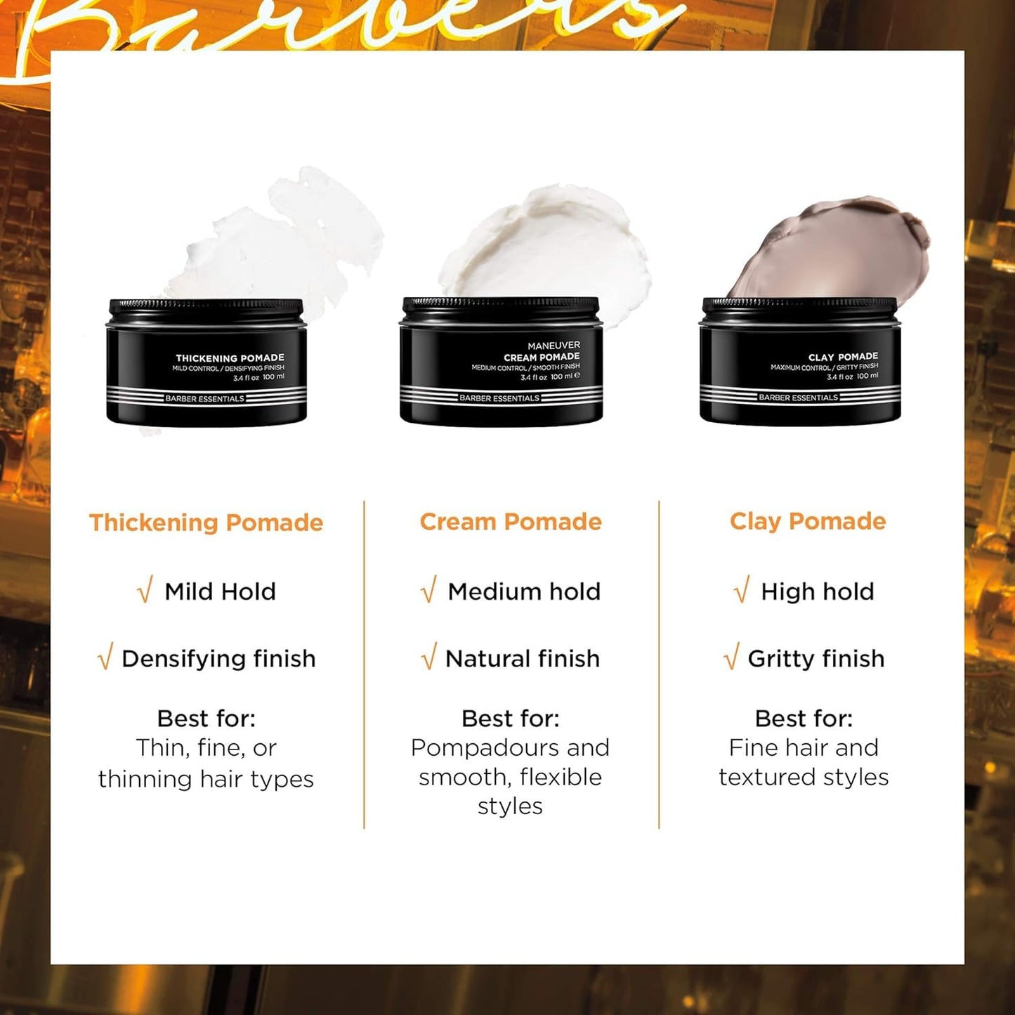 Redken Brews Barber Essentials low shine pomade back packaging details