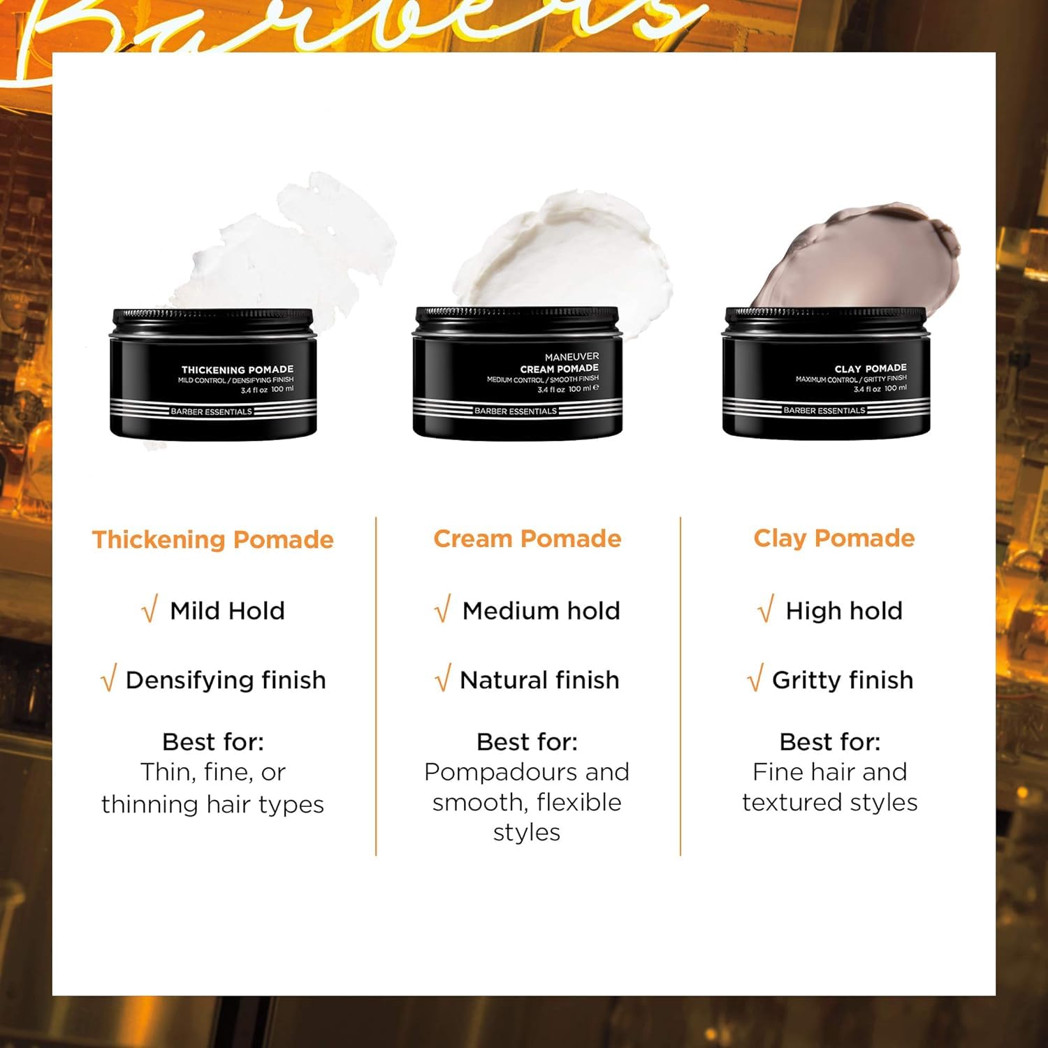 Redken Brews Barber Essentials low shine pomade back packaging details
