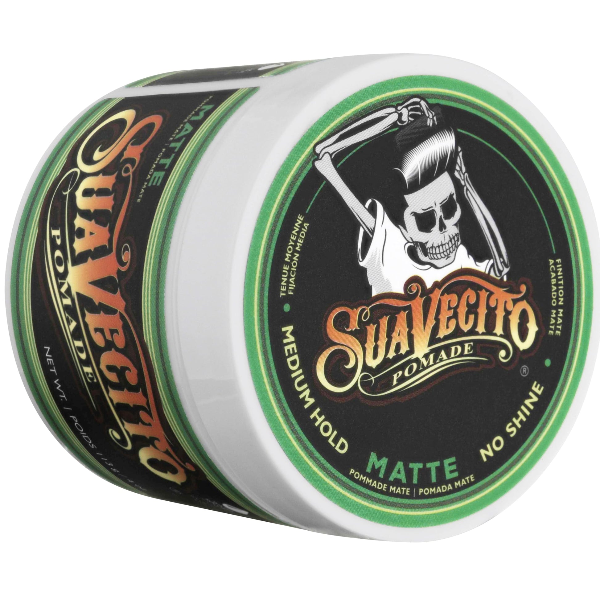 Suavecito Matte Pomade styling jar isolated on clean studio background