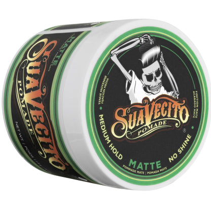 Suavecito Matte Pomade styling jar isolated on clean studio background