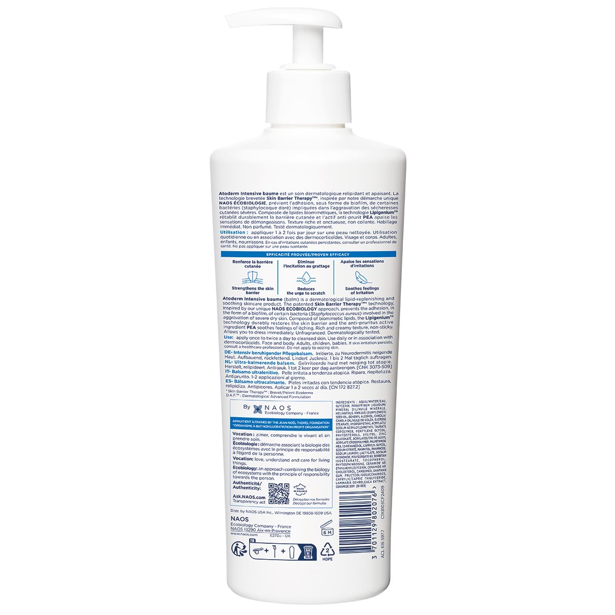Close up view of the Bioderma ultra soothing anti itching moisturizer pump mechanism and bottle neck