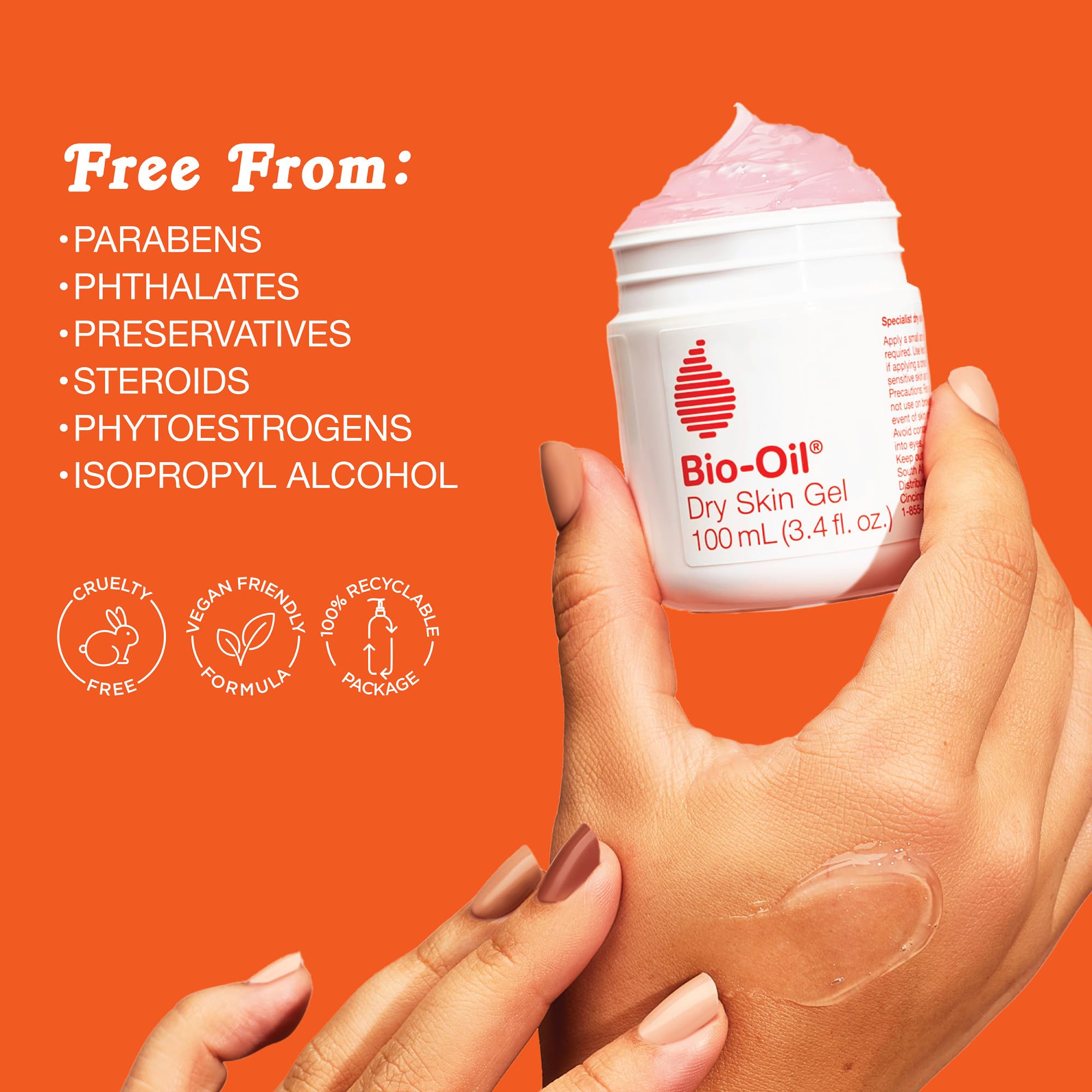 Close up of Bio-Oil non comedogenic gel moisturizer highlighting the key ingredients list