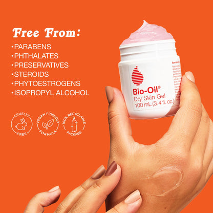 Close up of Bio-Oil non comedogenic gel moisturizer highlighting the key ingredients list