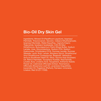 Bio-Oil personal care dry skin emollient gel showcasing the safety seal and volume information