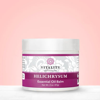 Vitality Extracts Helichrysum Balm texture close up highlighting botanical oils