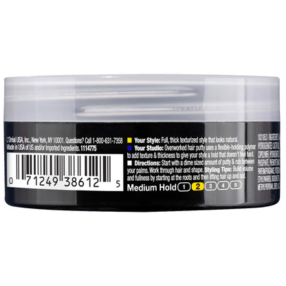 L'Oreal Overworked Hair Putty 1.7 Ounce jar side profile