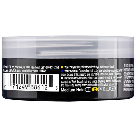 L'Oreal Overworked Hair Putty 1.7 Ounce jar side profile