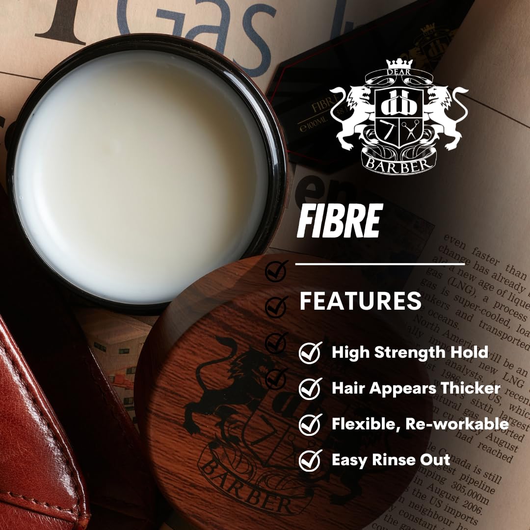 Dear Barber fiber hair paste 3.38 Fluid Ounce jar with signature wood-effect lid