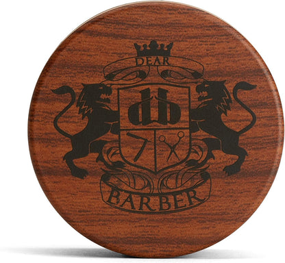Close up of Dear Barber crest and premium packaging