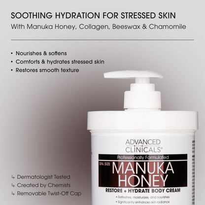 Advanced Clinicals Manuka Honey Restore and Hydrate Cream side packaging details