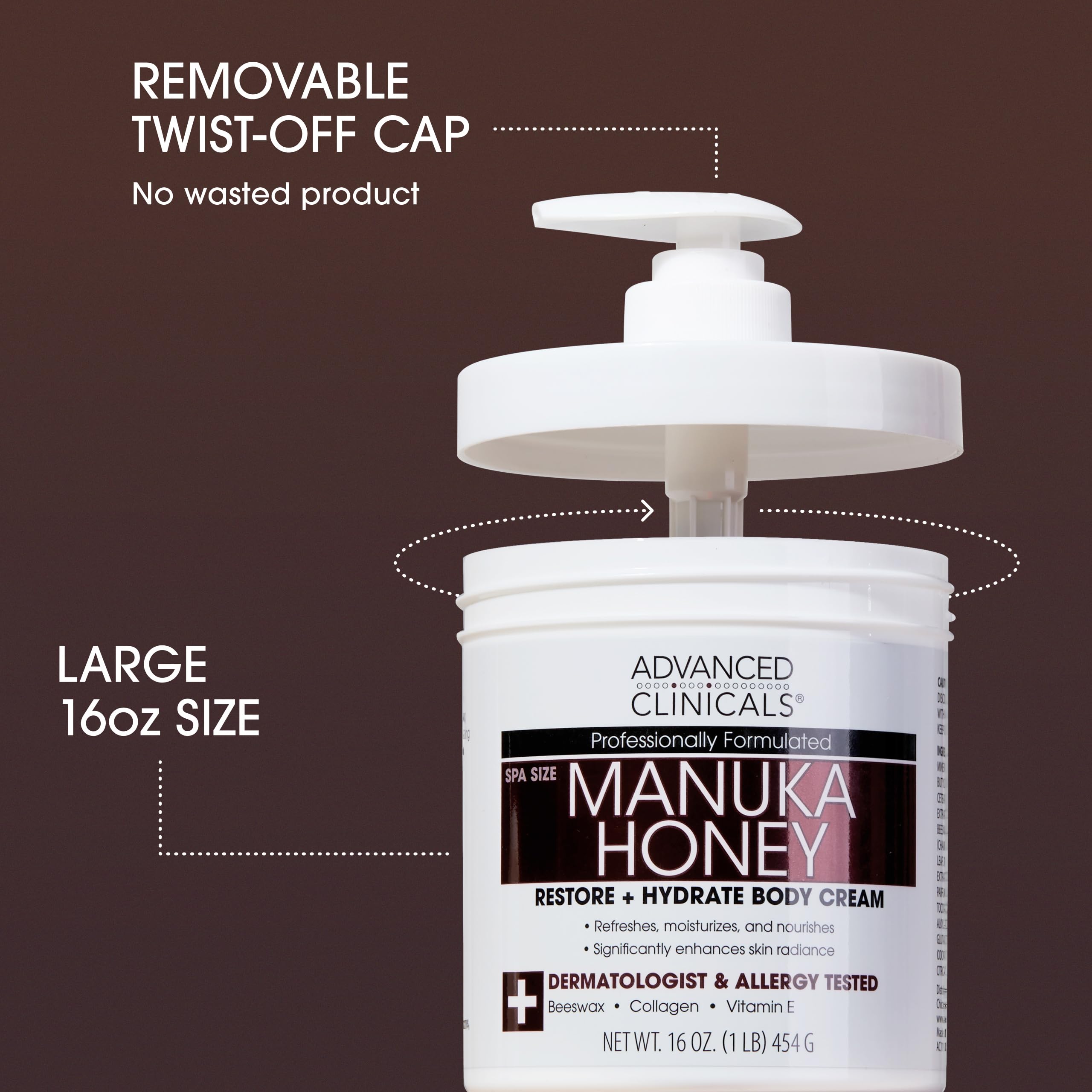 Advanced Clinicals Manuka Honey Cream texture showing rich velvety lotion