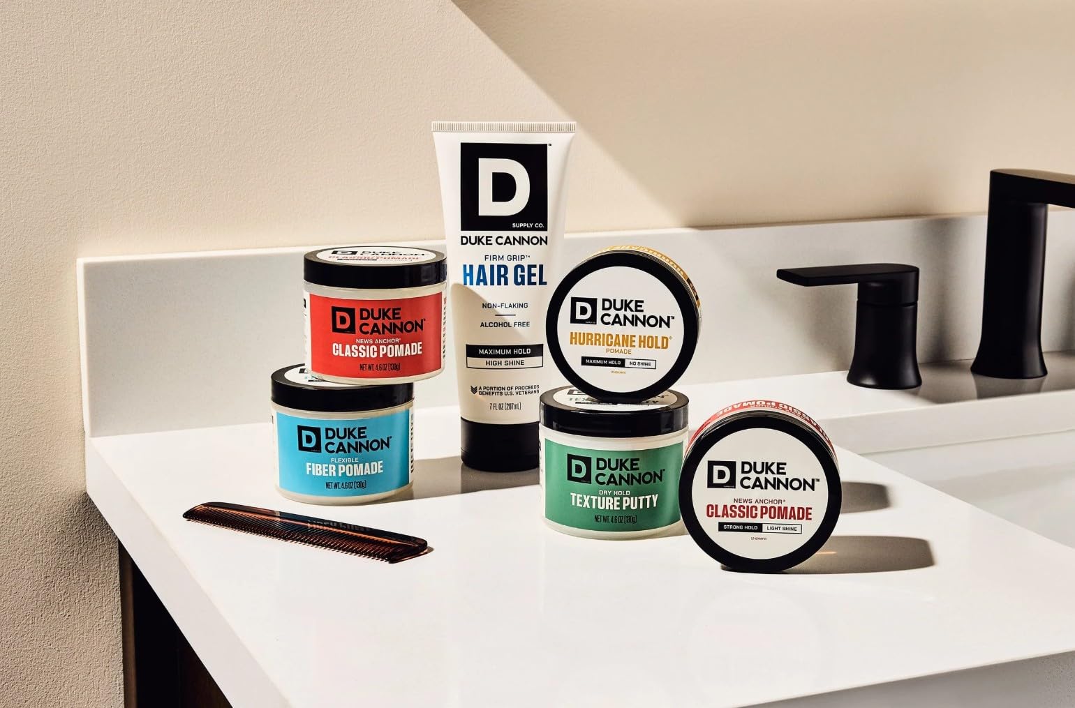 Duke Cannon 2 Ounce hair putty container lifestyle shot