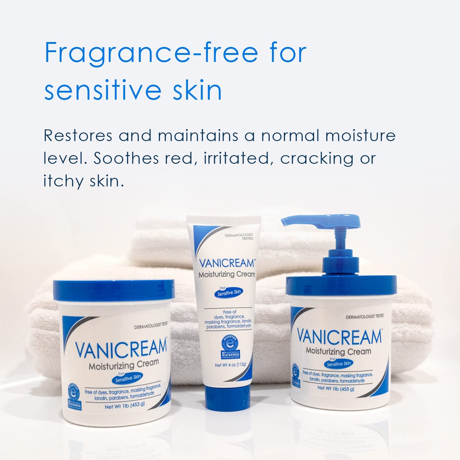 Thick texture of Vanicream fragrance free skin moisturizer for eczema relief