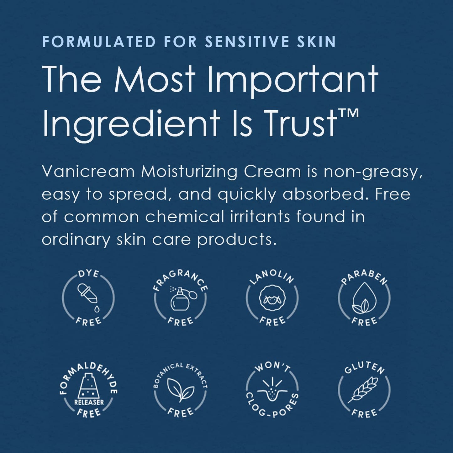 Side view of Vanicream non comedogenic sensitive skin cream imported container