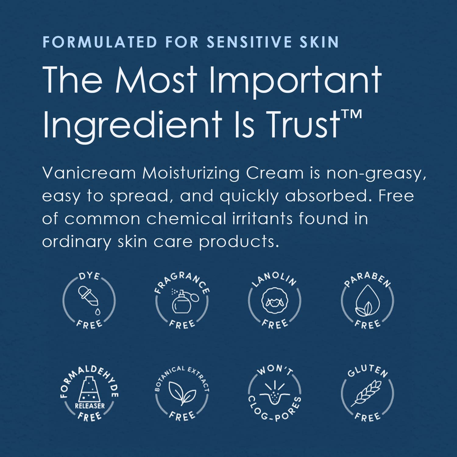 Side view of Vanicream non comedogenic sensitive skin cream imported container