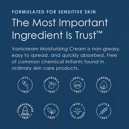Side view of Vanicream non comedogenic sensitive skin cream imported container
