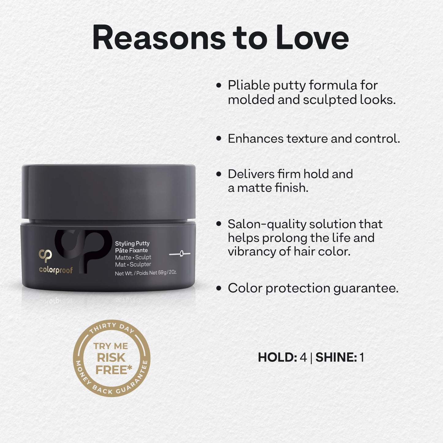 Back of ColorProof Styling Putty jar showing ingredients