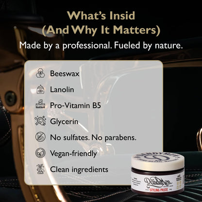 Close up of DandyMen styling paste branding