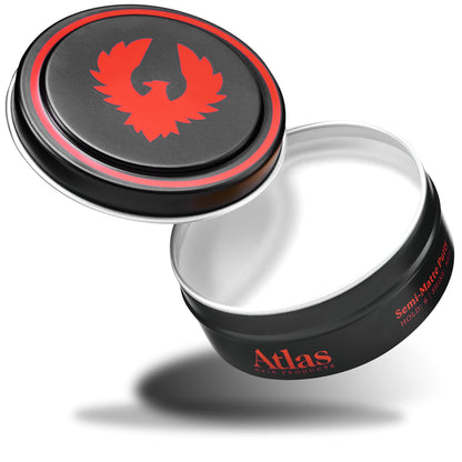 Side view of Atlas hair pomade tin showing net weight