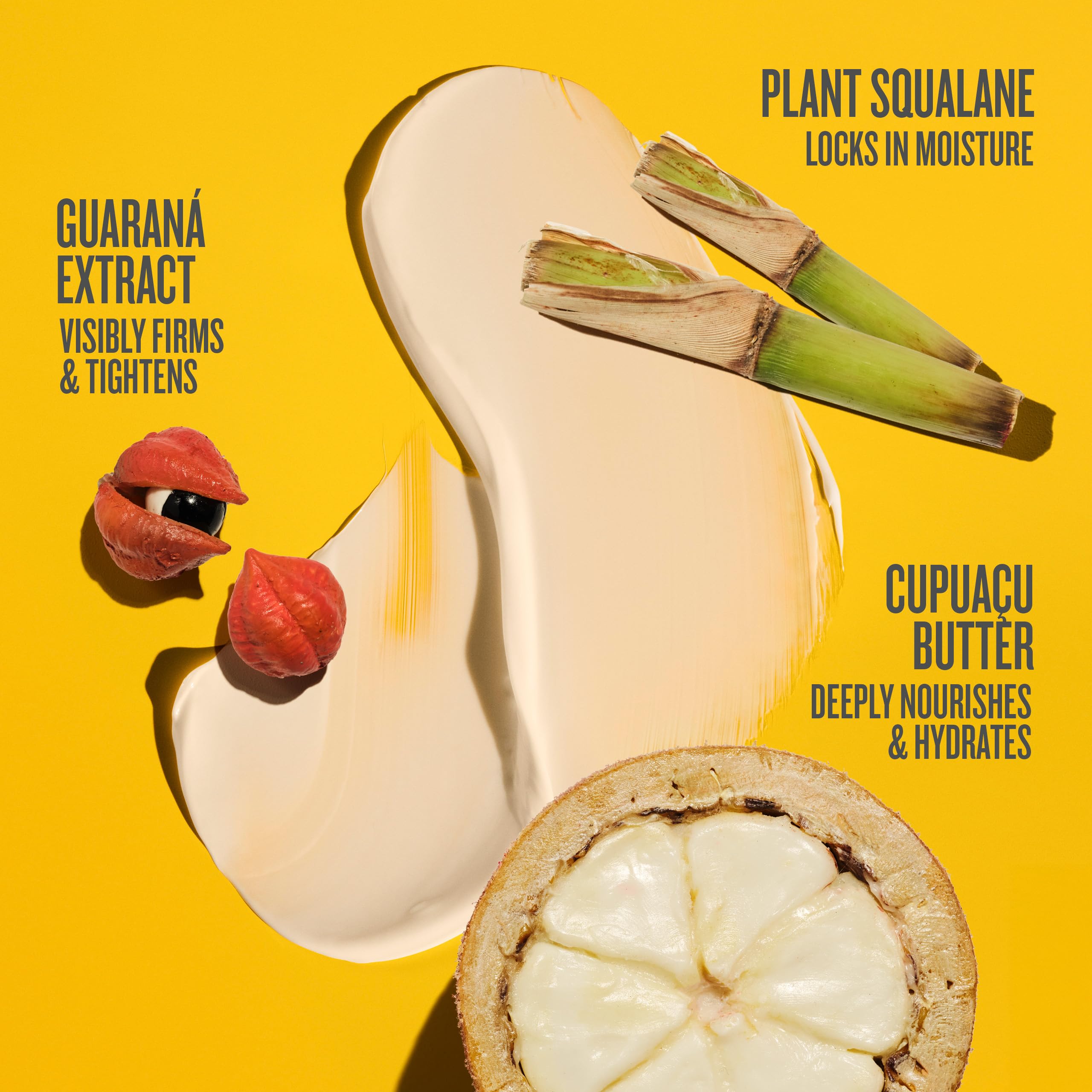 Authentic Sol de Janeiro body moisturizer highlighting the key ingredients like guaraná extract