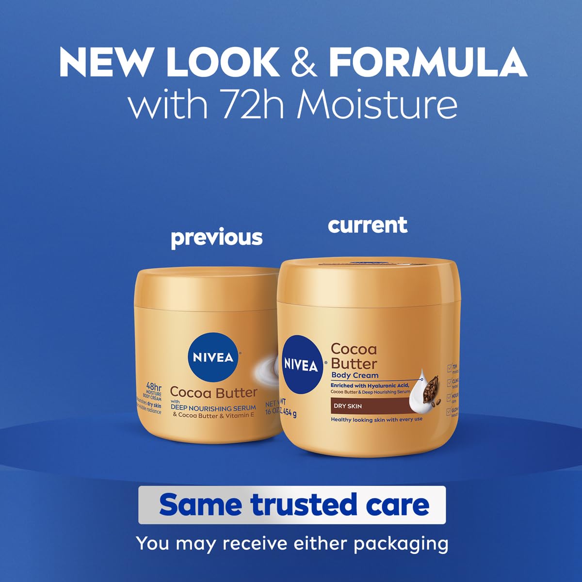 NIVEA USA imported cocoa butter cream packaging detailing deep nourishing serum benefits