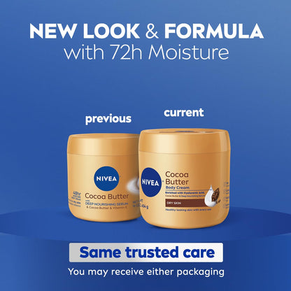 NIVEA USA imported cocoa butter cream packaging detailing deep nourishing serum benefits