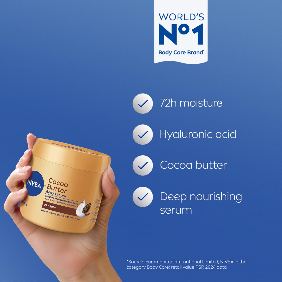 Texture shot of thick rich NIVEA dry skin moisturizer with vitamin E
