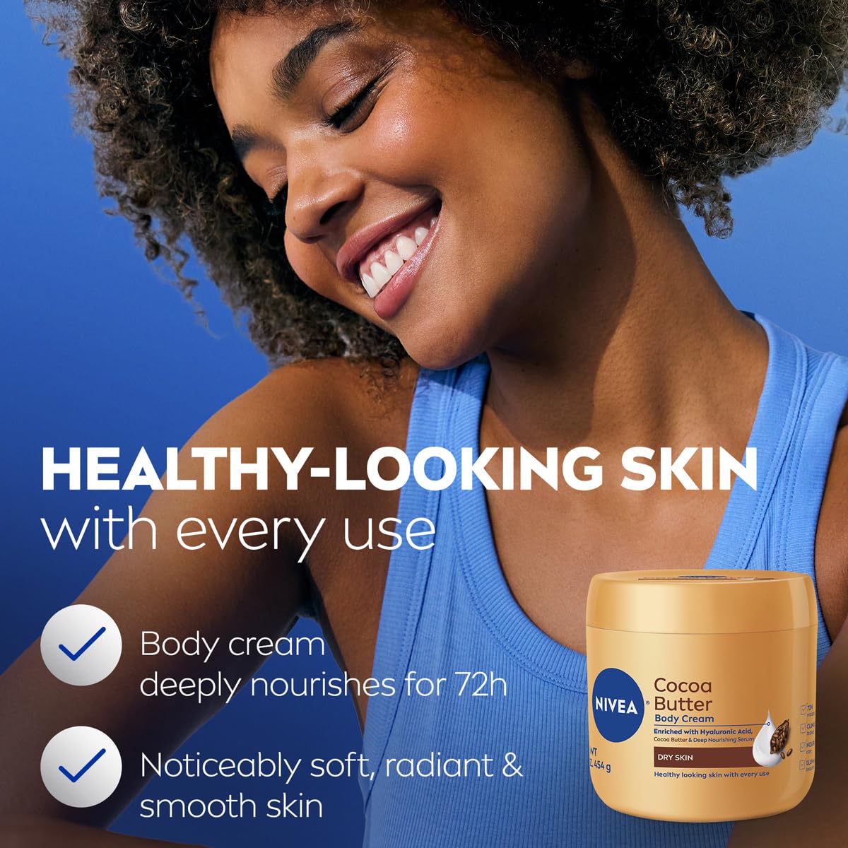 Back label of NIVEA cocoa butter body cream showing original ingredients list