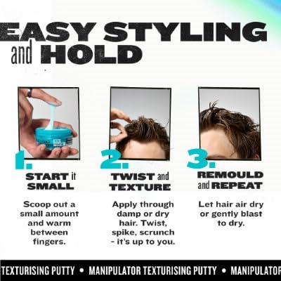 Bed Head Manipulator putty jar with product details visible