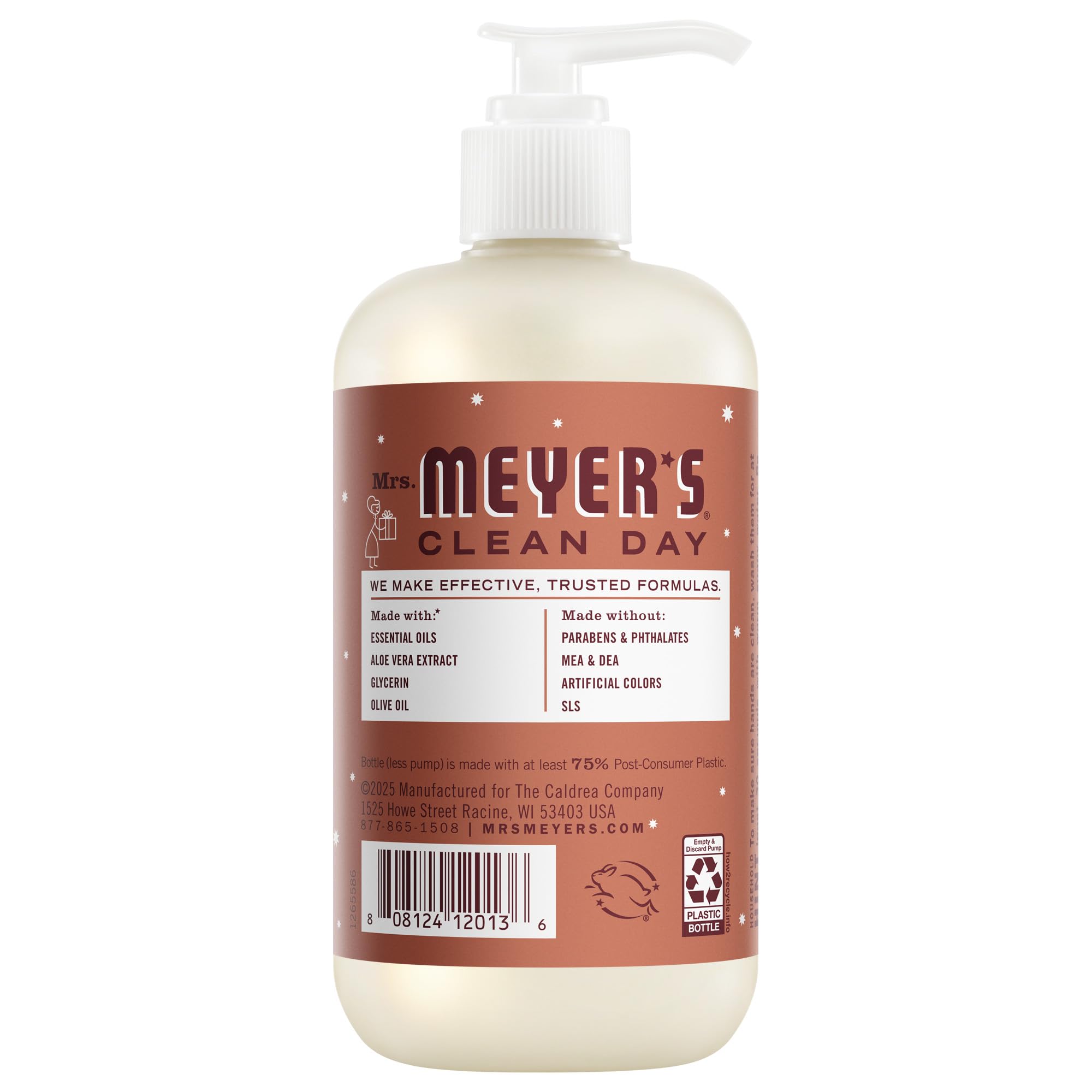 Close up of Mrs. Meyer's Gingerbread soap label and bottle design