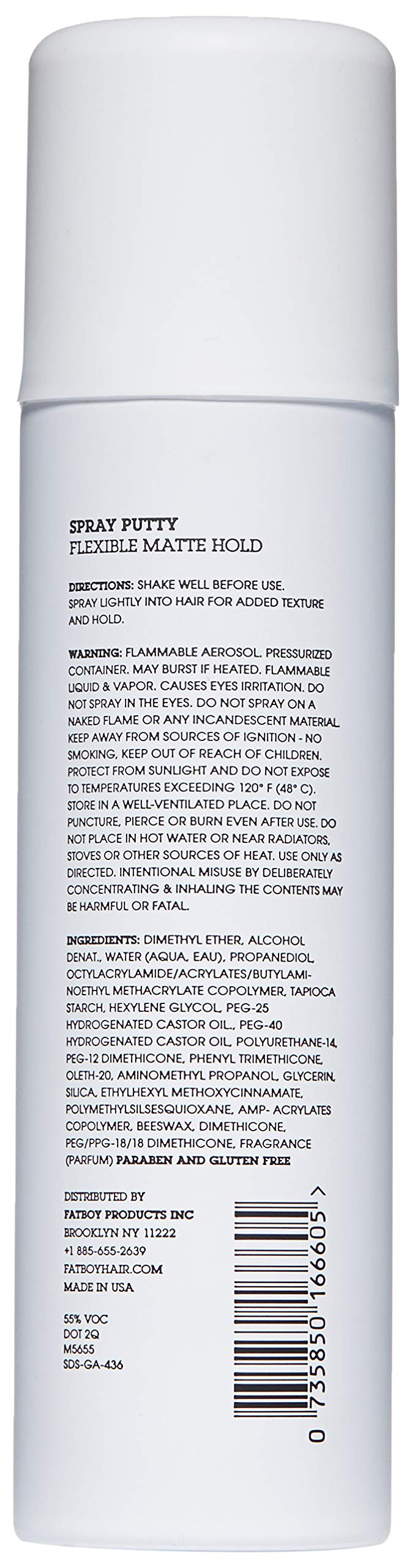 Fatboy Hair Spray Putty matte finish styling texturizing spray can