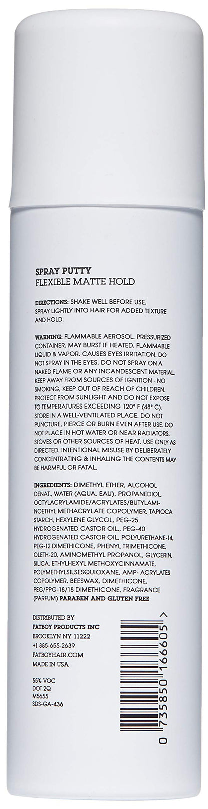 Fatboy Hair Spray Putty matte finish styling texturizing spray can