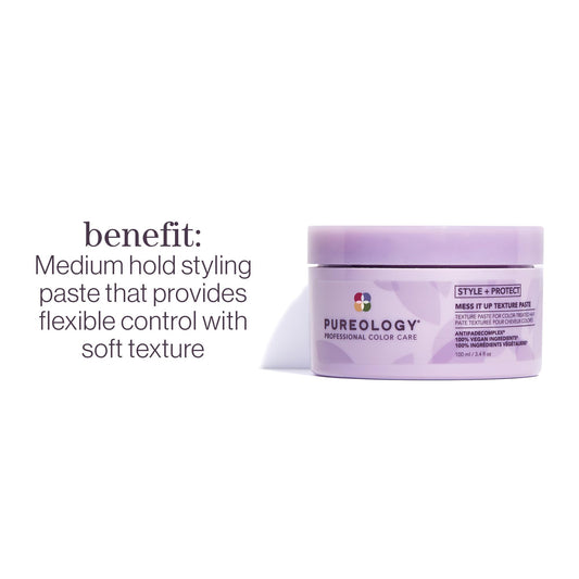 Pureology Mess It Up hair styling paste product packaging details