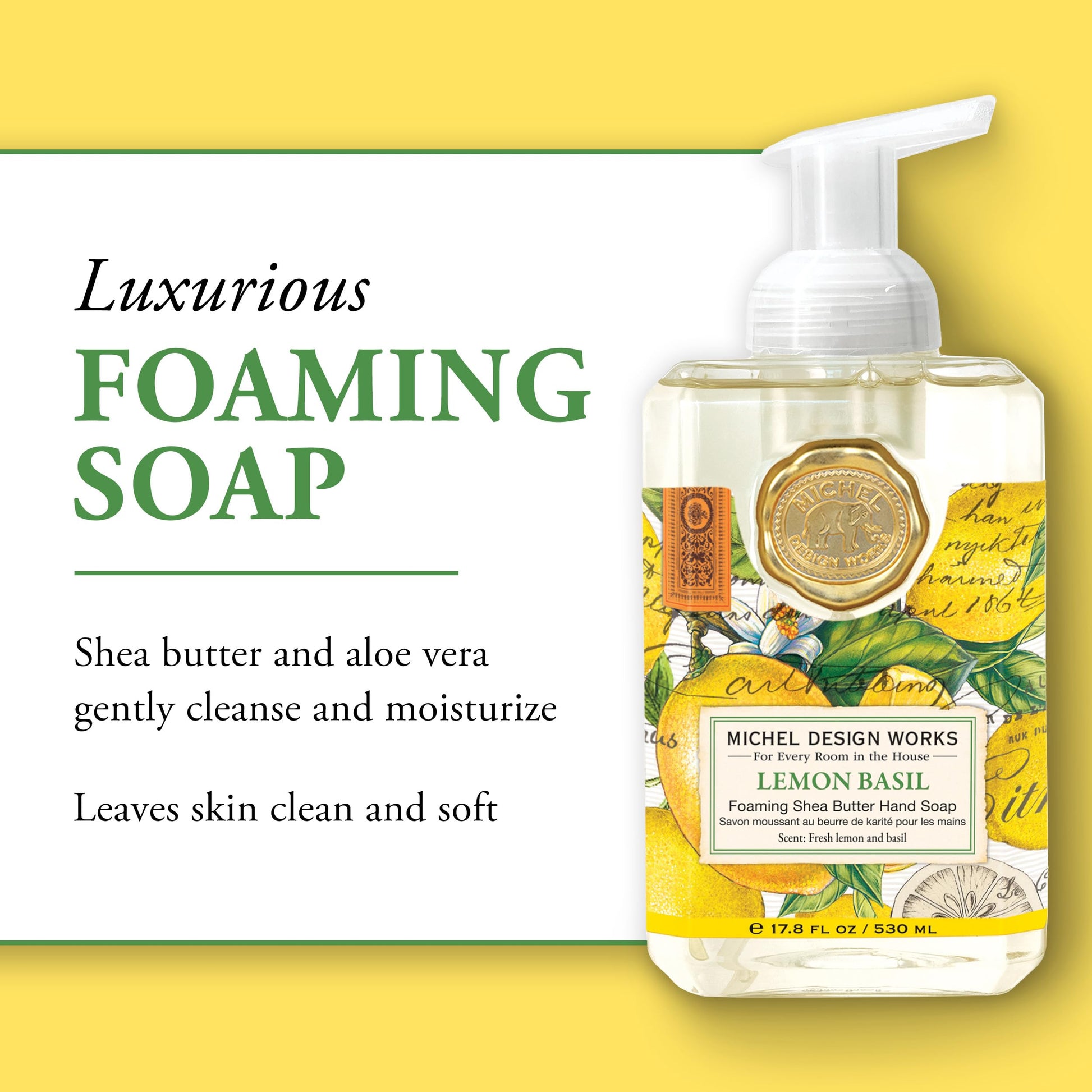 Imported moisturizing hand soap with shea butter and aloe vera ingredients close up