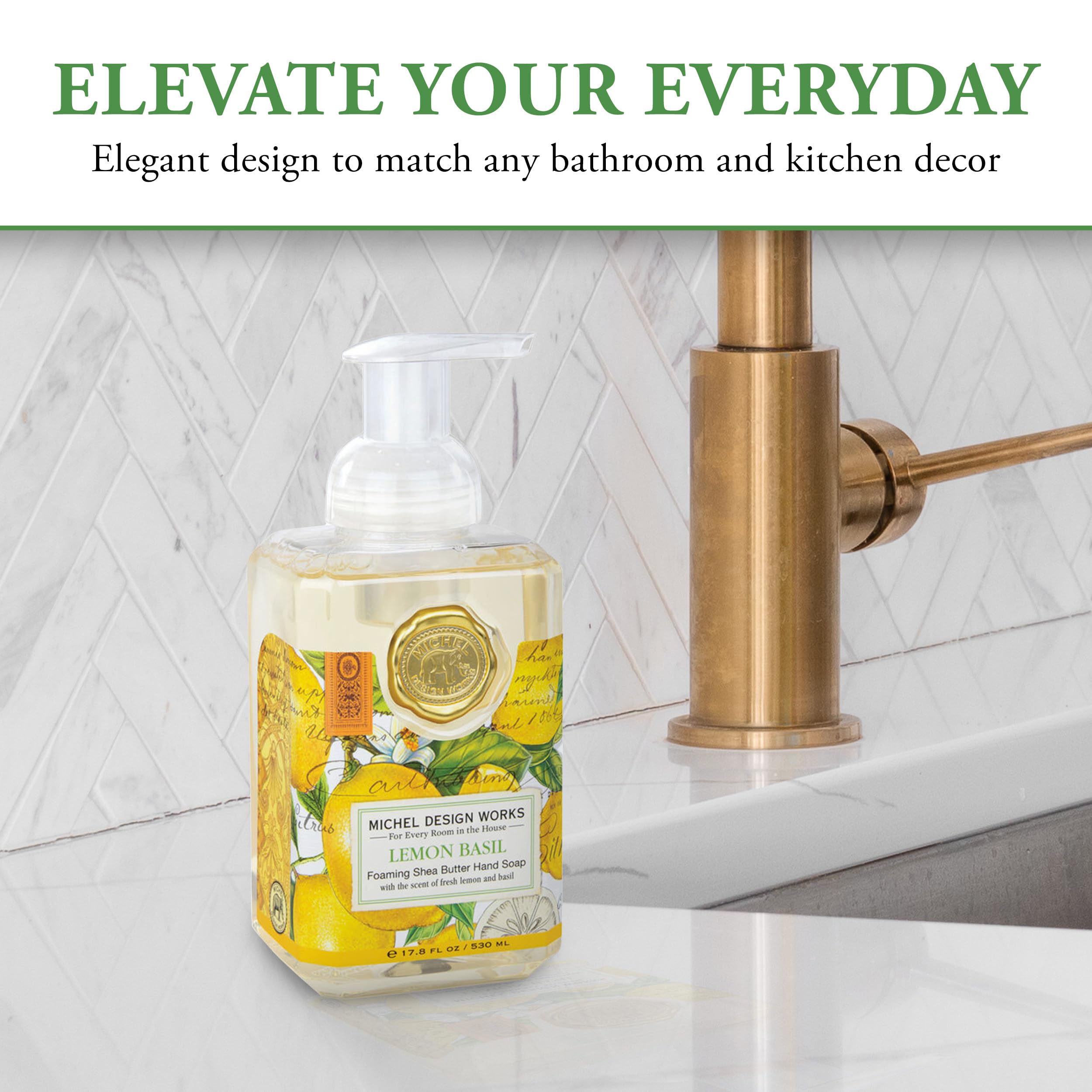 Michel Design Works signature medallion detail on premium citrus hand soap bottle