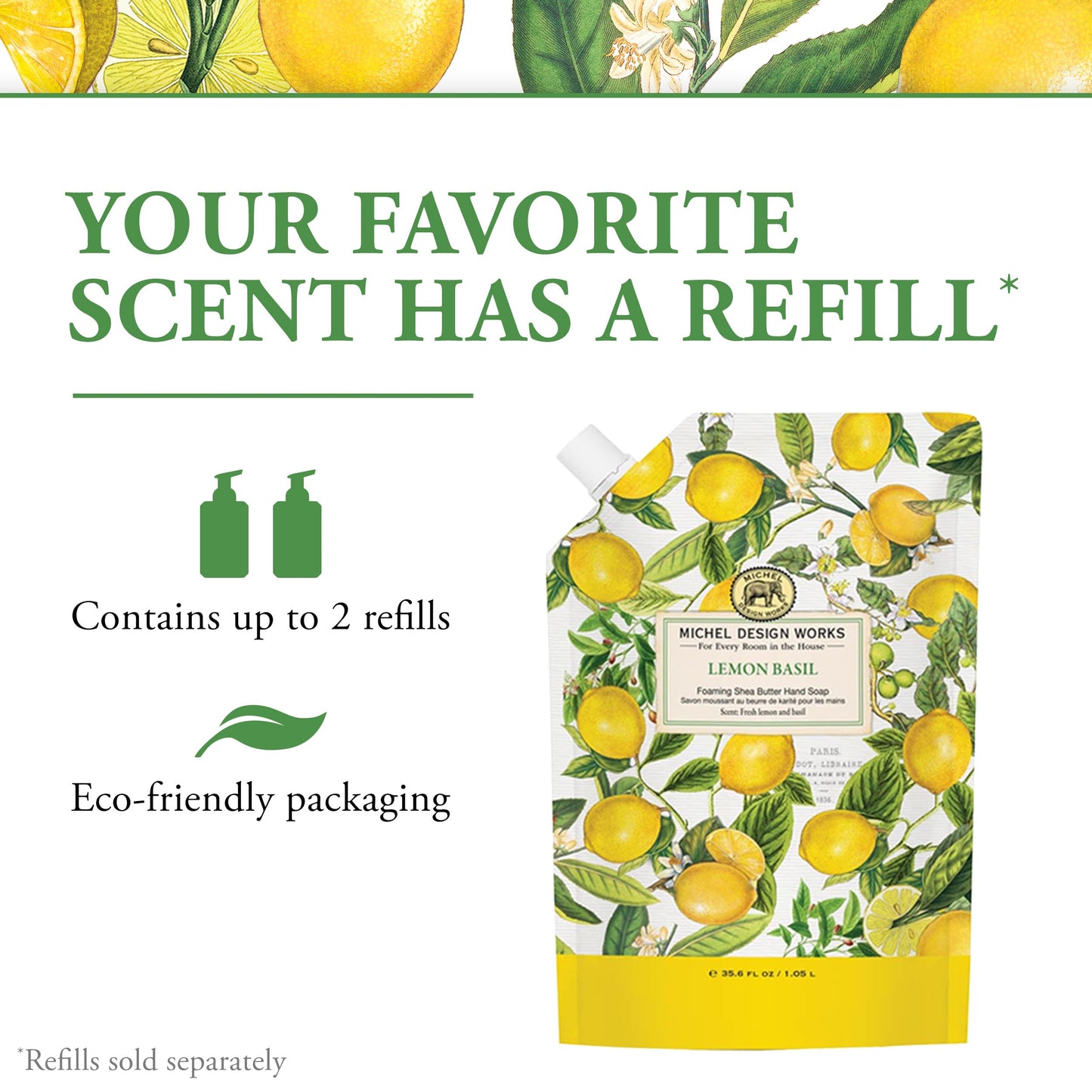Authentic USA imported foaming hand soap with lemon mandarin and basil scent
