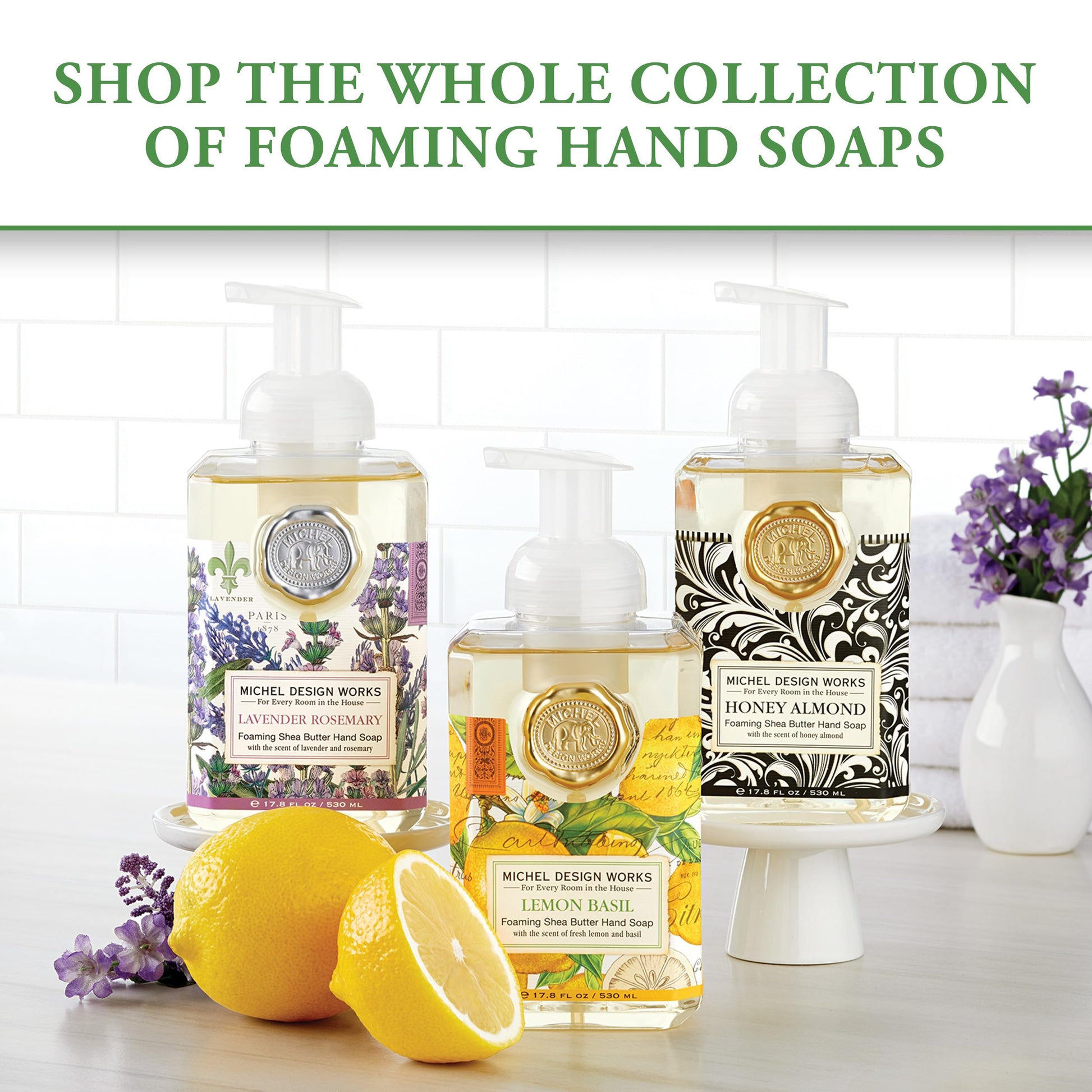Michel Design Works premium personal care foaming soap pump nozzle angle
