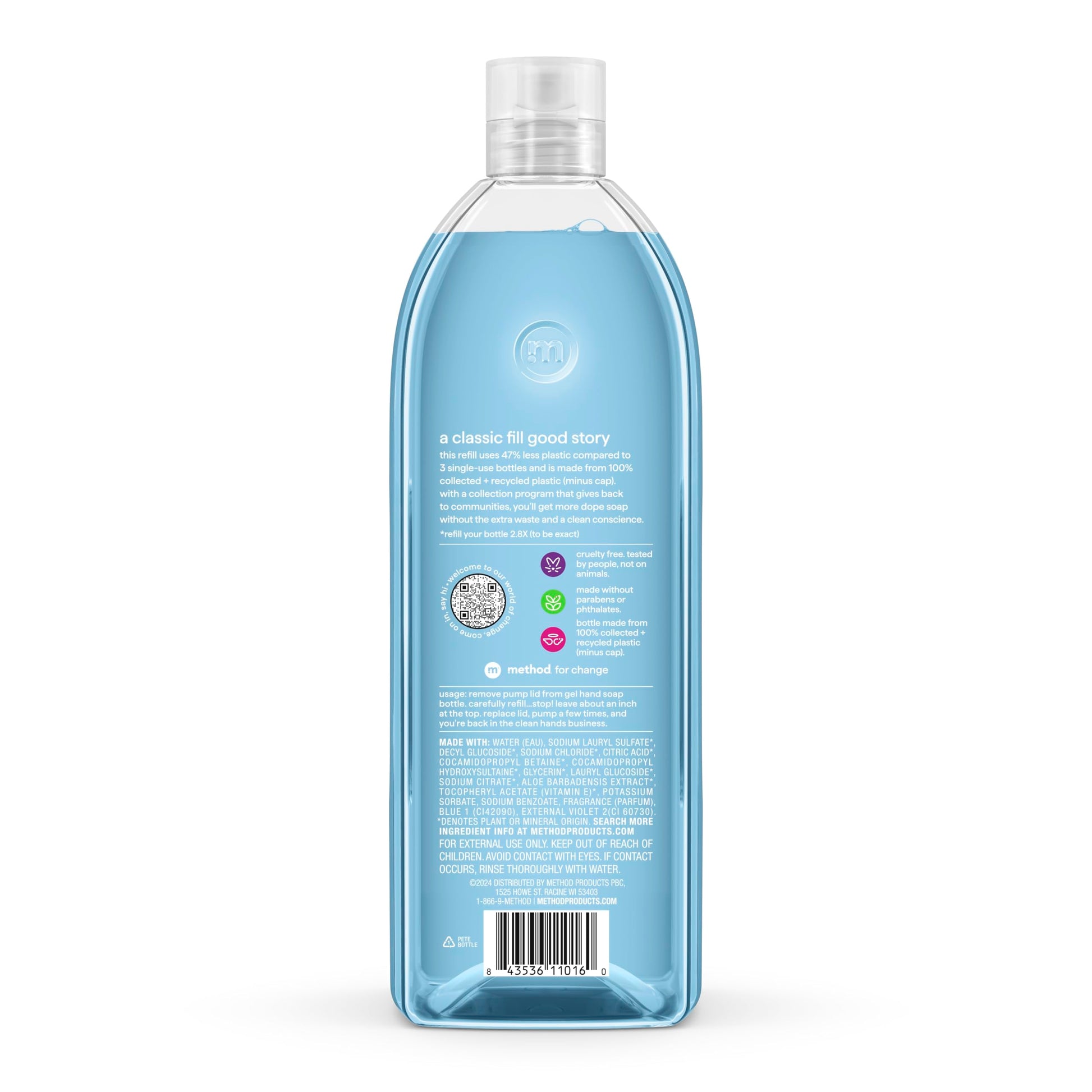 Method liquid hand wash refill in Sea Minerals scent displaying product details and size