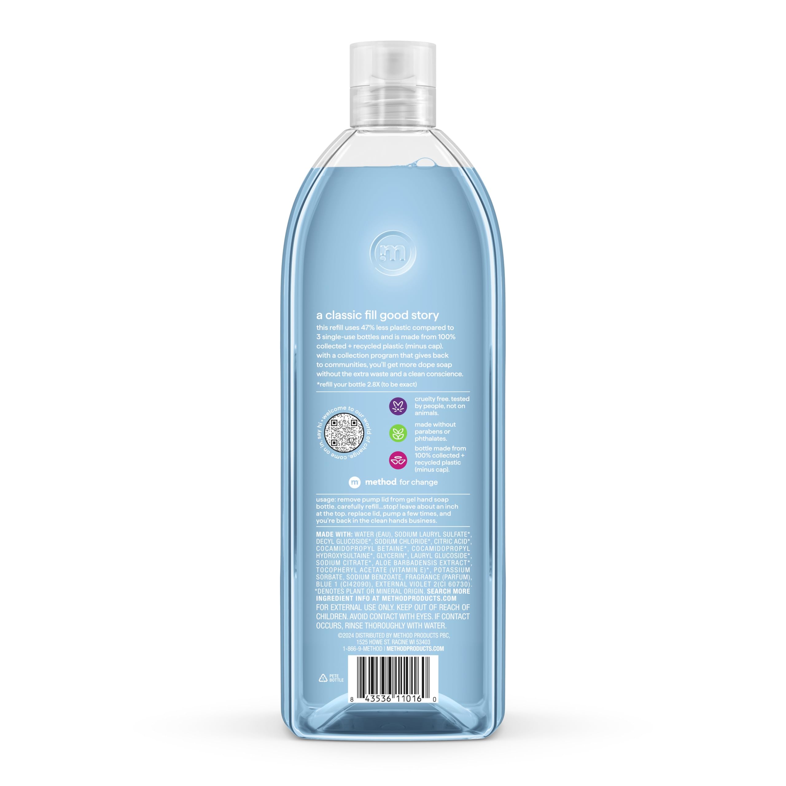 Method liquid hand wash refill in Sea Minerals scent displaying product details and size