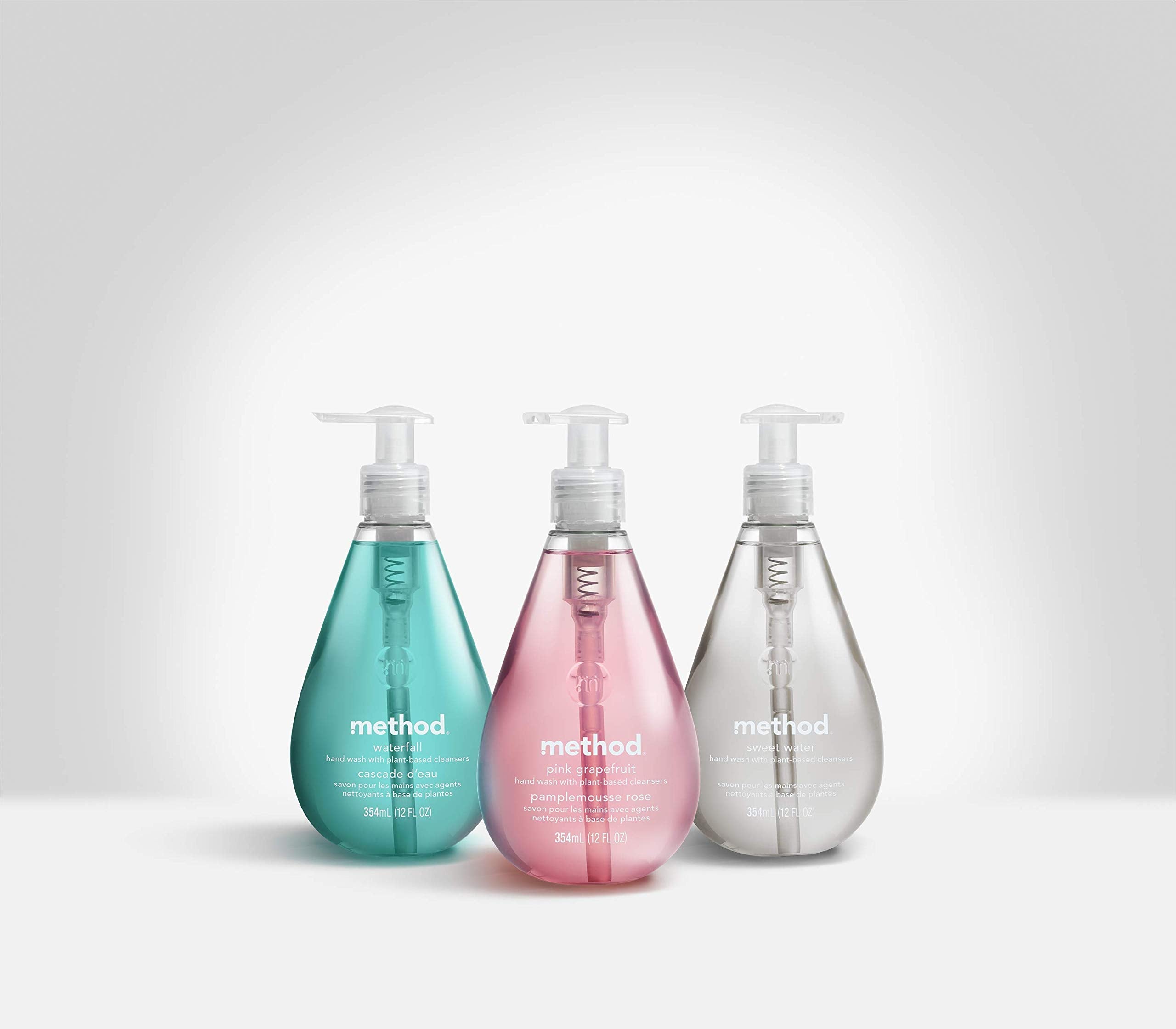 Method premium imported hand hygiene three pack arranged on a clean counter