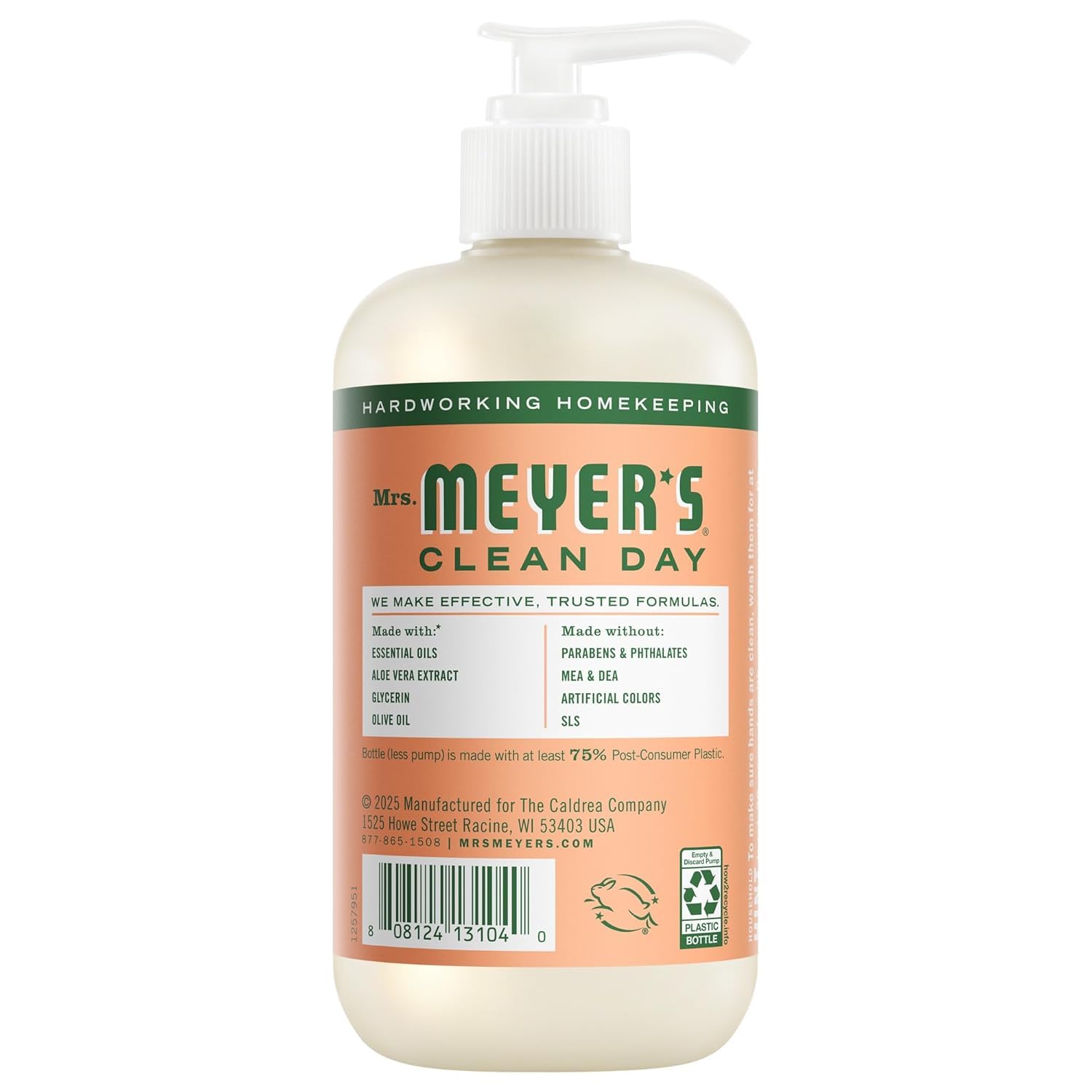Mrs. Meyer's Geranium and Lemon Verbena moisturizing hand soap bottles side by side