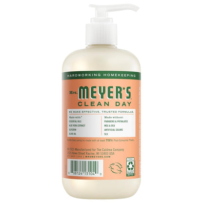 Mrs. Meyer's Geranium and Lemon Verbena moisturizing hand soap bottles side by side