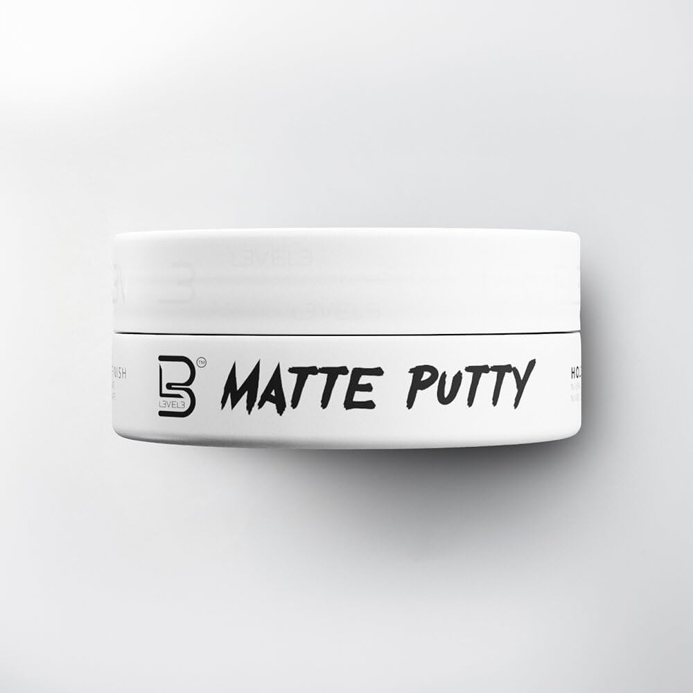 Close up of L3 Level 3 Matte Putty packaging for men and women